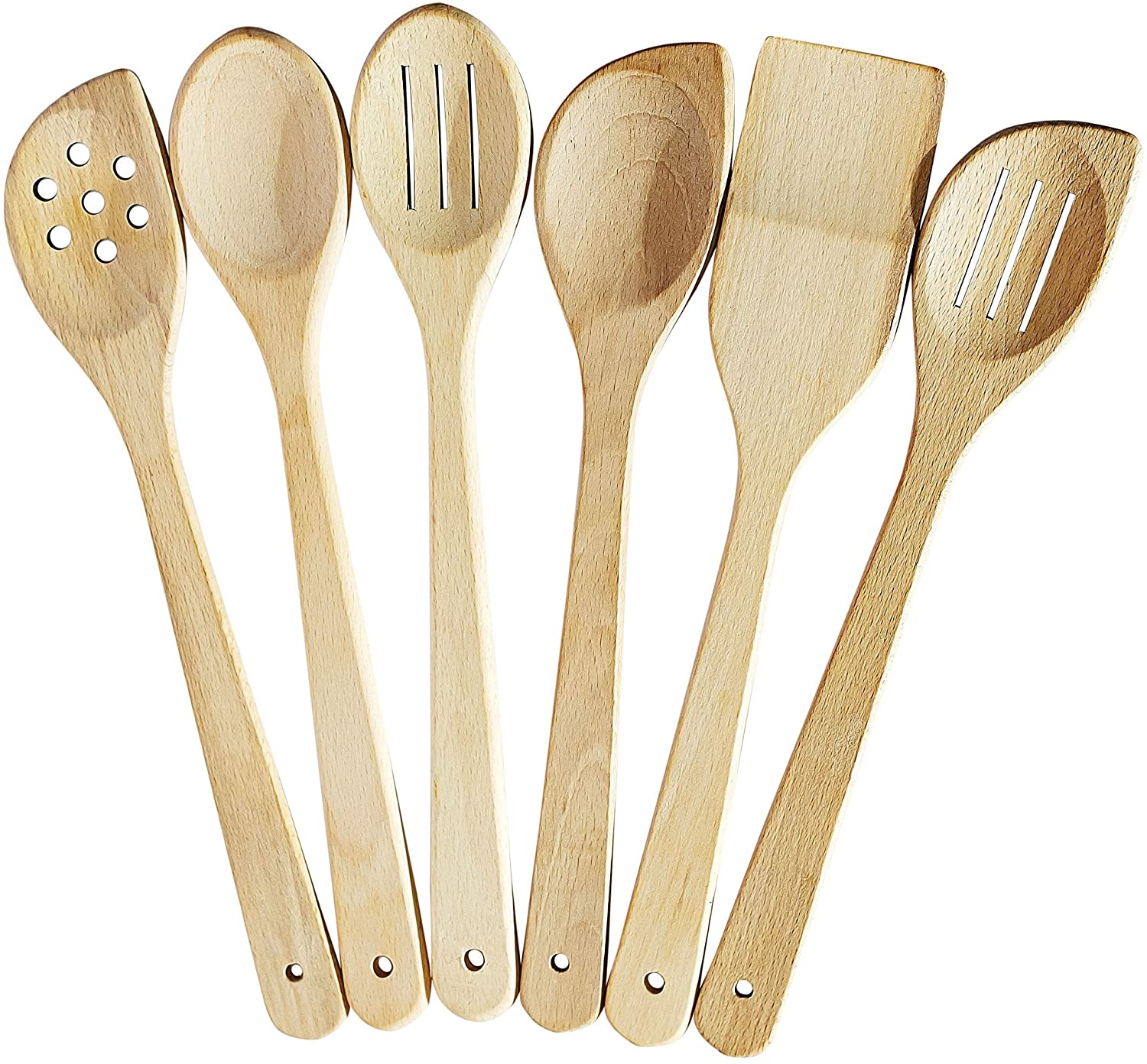 Healthy Cooking Utensils Set - 6 Wooden Spoons For Cooking – Natural Nonstick Hard Wood Spatula and Spoons – Uncoated and Unglued – Durable Eco-friendly and Safe Kitchen Cooking Tools.