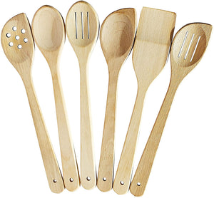 Healthy Cooking Utensils Set - 6 Wooden Spoons For Cooking – Natural Nonstick Hard Wood Spatula and Spoons – Uncoated and Unglued – Durable Eco-friendly and Safe Kitchen Cooking Tools.